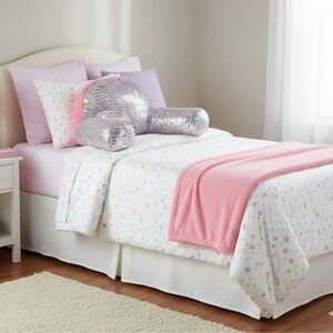 Justice Multicolor Sequin Bed Lounge Pillow with Pink Fur Trim...moveable Sequin